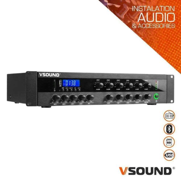 Amplificador PA 220V 1200W 100V 6 Zonas BT/USB/SD/FM VSOUND - (VSPA600UF)