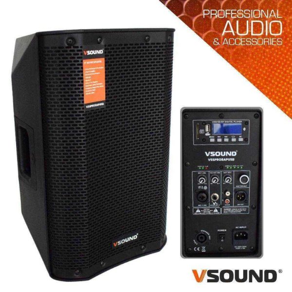Coluna Bi-Amplificada Pro Series 8" USB/SD/FM/BT 300W VSOUND - (VSSPRO8APUSB)