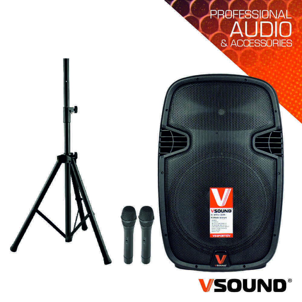 Coluna Amplificada 12" 500W UHF BAT C/ Suporte VSOUND - (SOUND-SET-12)