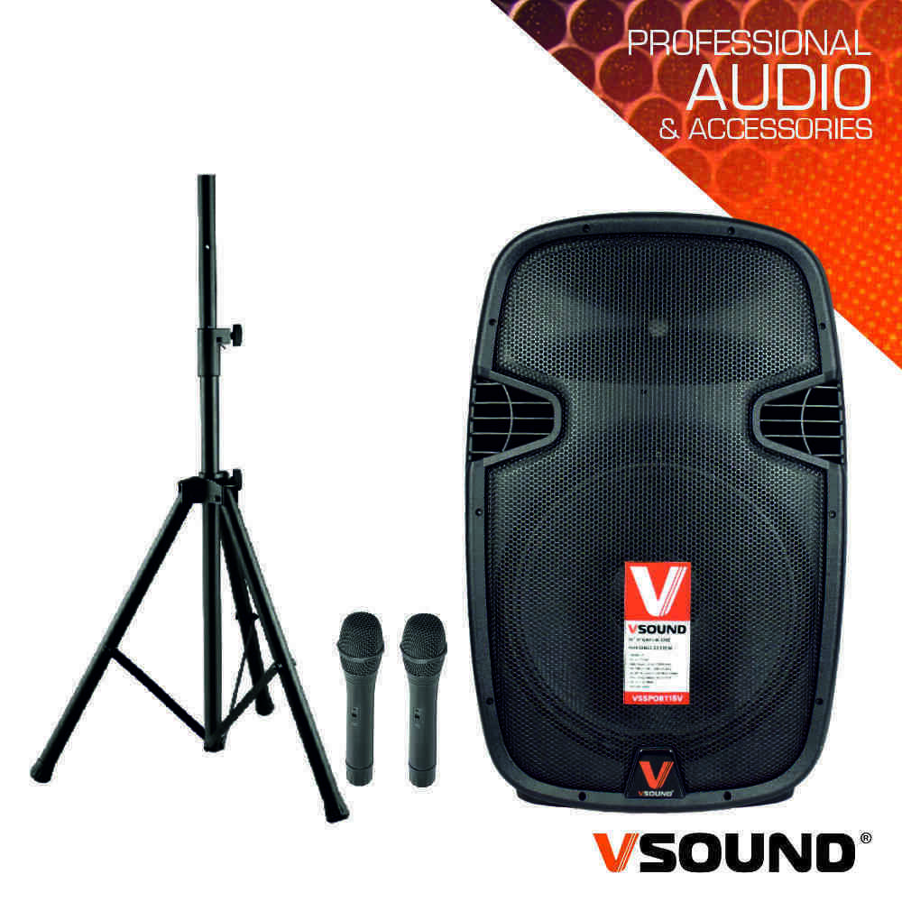 Coluna Amplificada 15" 700W UHF BAT C/ Suporte VSOUND - (SOUND-SET-13)