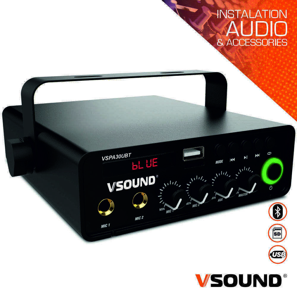 Amplificador 12/230V 3 Entradas 60W MP3/USB/SD/BT VSOUND - (VSPA30UBT)