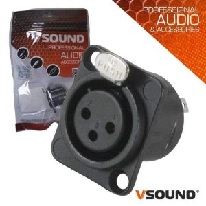 Ficha XLR 3p Fêmea de Painel Niquelada Preta VSOUND - (FPS110A)