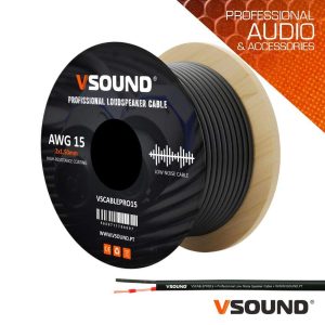 Cabo Coluna Profissional 2x1.50mm² Preto Redondo VSOUND - (VSCABLEPRO15)