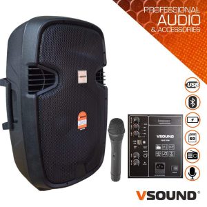 Coluna Amplificada 15" USB/BT/SD/FM/BAT MIC S/ Fios VSOUND - (VSSE15PM)