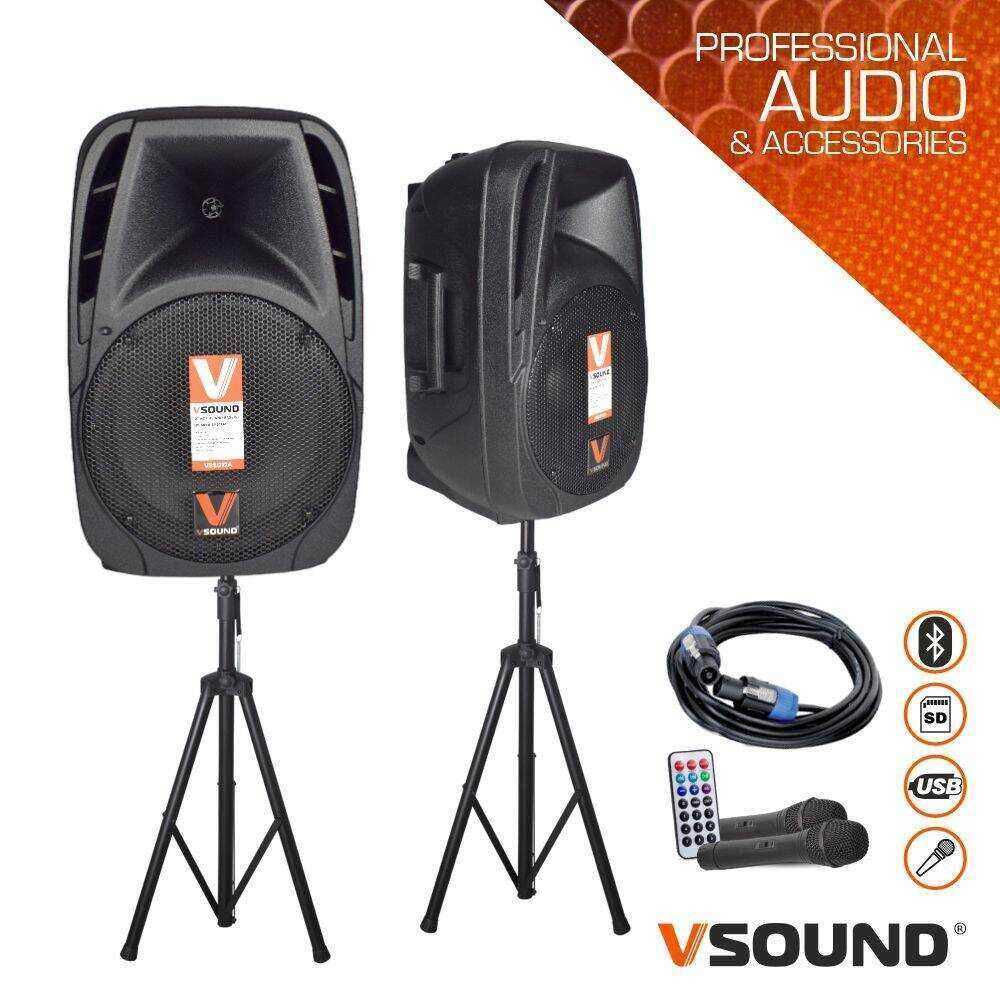 COLUNAS ATIVA+PASSIVA 15" 2x500W USB/BT/SD MICRO VSOUND - (VSSG15A)