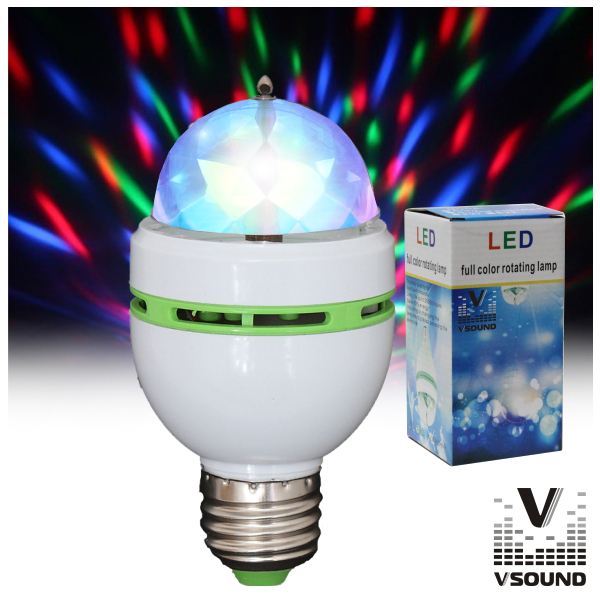 Lâmpada Rotativa 3 LEDS 1W RGB E27 VSOUND - (VSLAMP3RGB)
