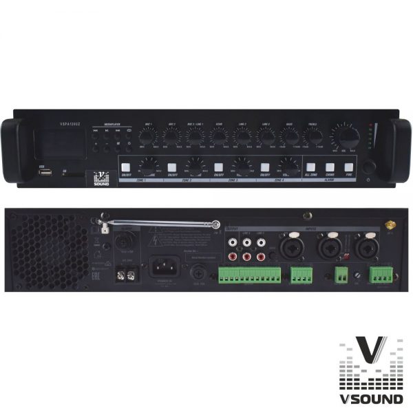 Amplificador PA 24/230V 4 Zonas 120W 100V Mp3/USB/SD/BT - (VSPA120UZ)