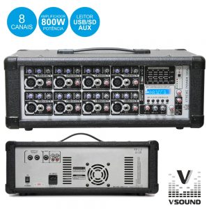 Amplificador Áudio Profissional 8 Canais 800Wmáx VSOUND - (XTREME POWER 120A)